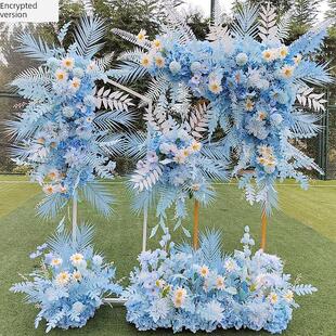 新款蓝色婚庆地排花花婚礼布置挂花路引花点花背景舞台迎宾装饰