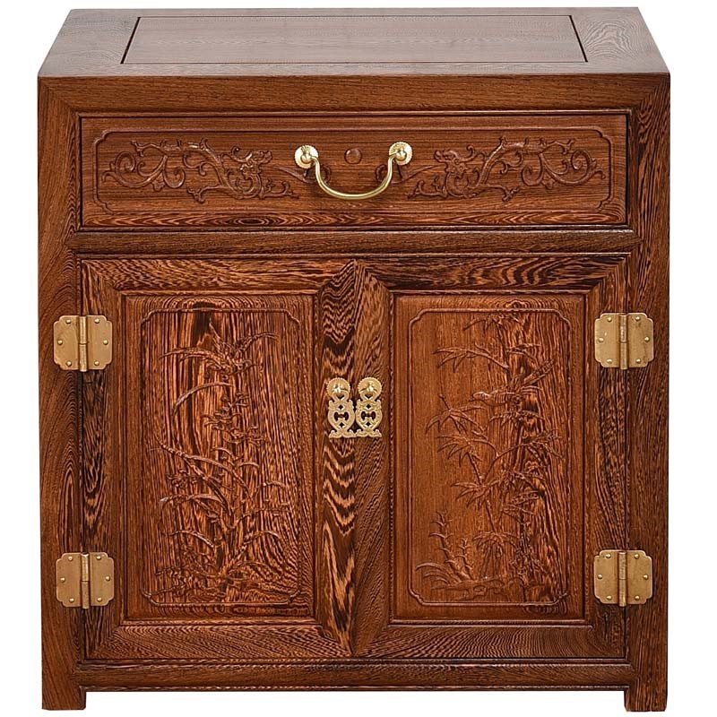 红木床头柜 全鸡翅木储物柜置物架 实木矮柜中式原木仿古卧室边柜