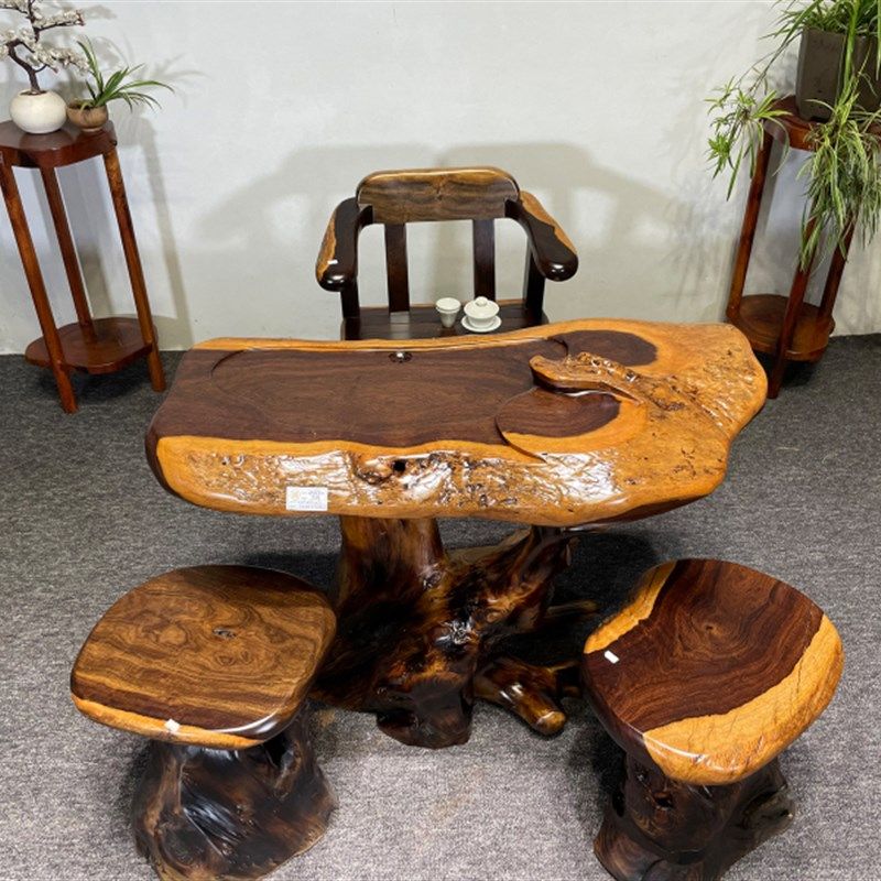 非洲黑檀木根雕小茶台阳台款实木整板茶桌接脚休闲别墅高端类茶几