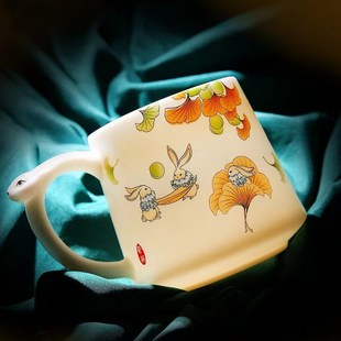 德化白瓷办公杯高档茶水分离陶瓷茶杯简约家用带盖过滤会议水杯子
