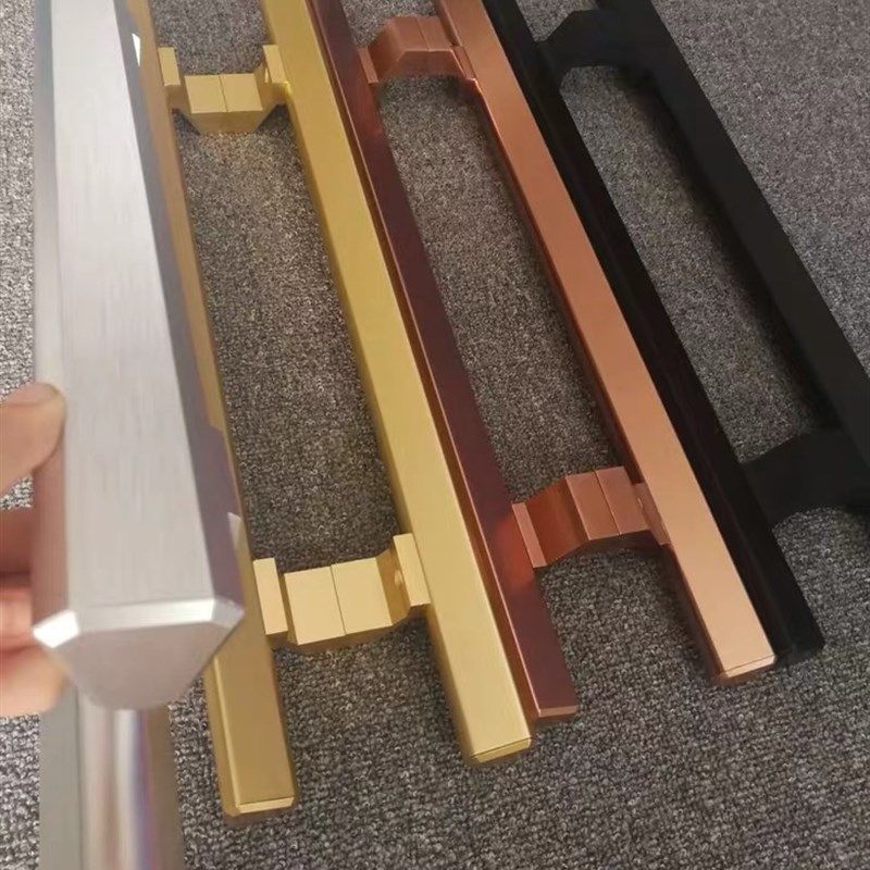 加厚铝合金门拉手500孔距黑色玫瑰金色双开门无框玻璃门不锈钢门