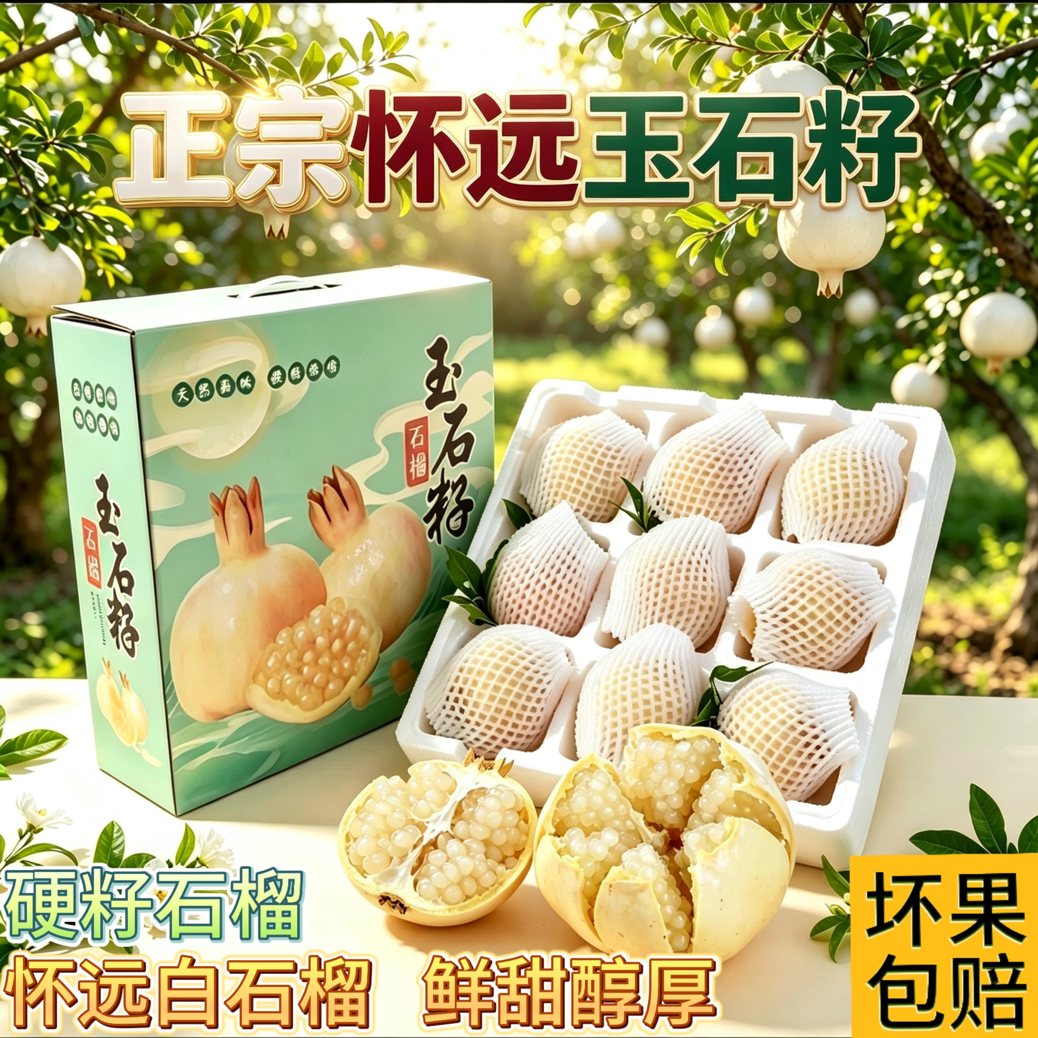 正宗安徽怀远石榴白皮白籽白花白玉石榴当季新鲜水果特产礼盒装