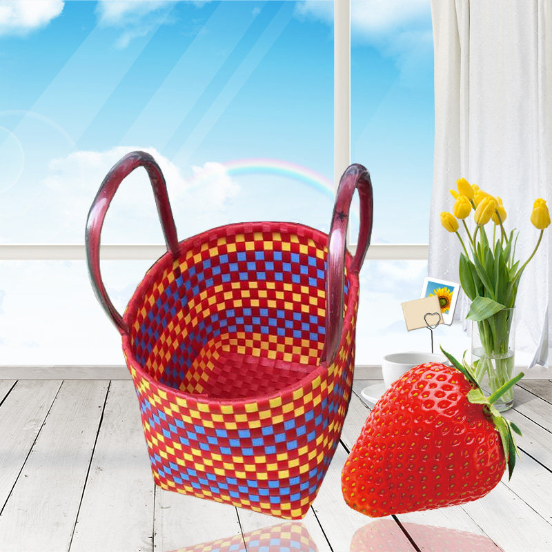 便利手提式买g菜篮子收纳购物篮野餐篮塑料纯手工编织筐  环保美,收纳整理,购物篮,淘宝优惠券,粉丝福利购,淘宝优惠卷