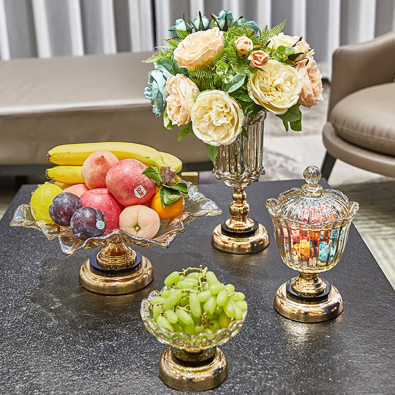 轻奢金色水晶玻璃果盘欧式美式家D居客厅茶几高脚装饰水果篓摆设,家居饰品,果盘/果篓,淘宝优惠券,粉丝福利购,淘宝优惠卷