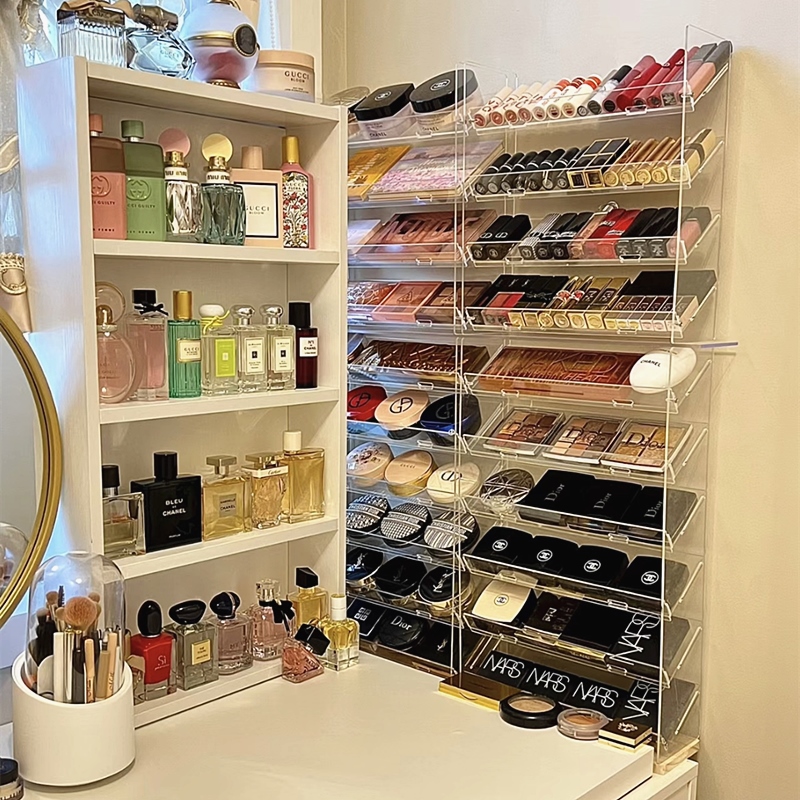 眼影盘桌面收纳盒透明亚克力梳妆台口红彩妆气垫T粉饼化妆品置物