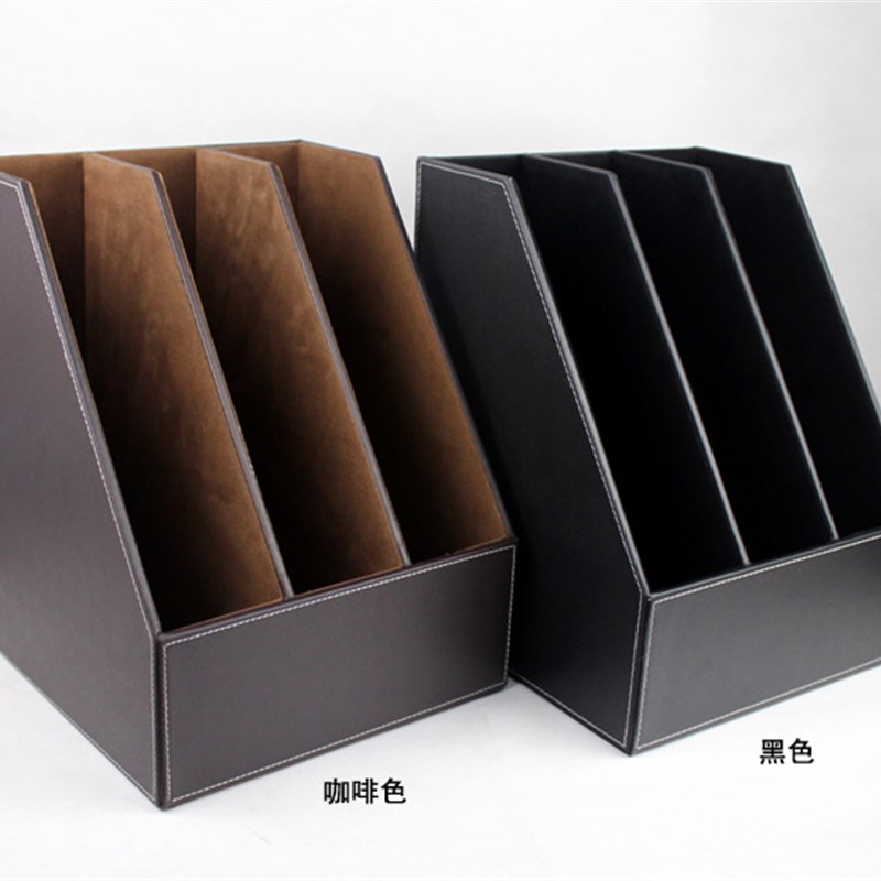 创意皮革多层办公用品桌面文件架资料架木质La4纸文件框座收纳三