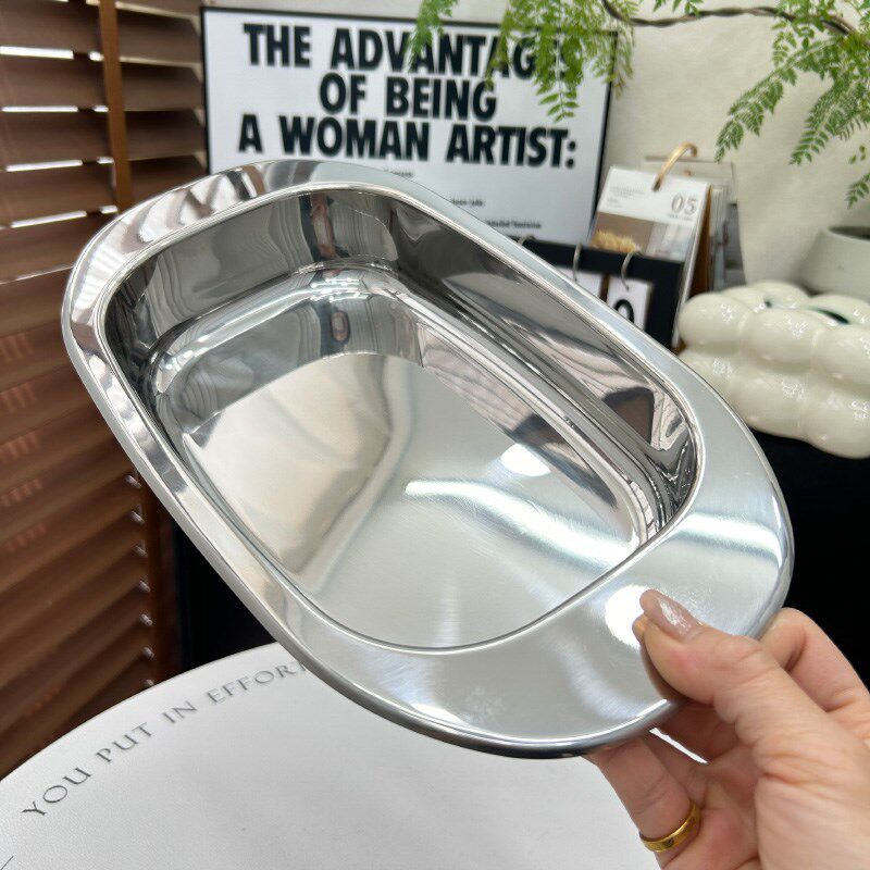 长方形加厚多功能厨房深盘304C不锈钢方盘蒸鱼盘烧烤盘饺子盘