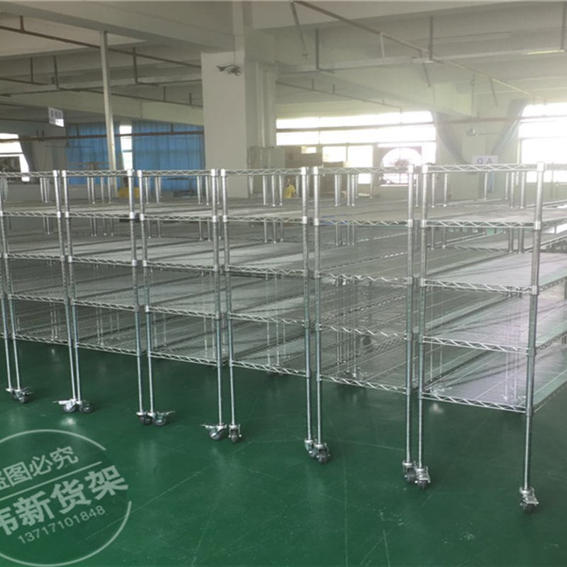 仓库货架不锈钢货架家用带轮线网C移动置物架镀铬货架防静电物料