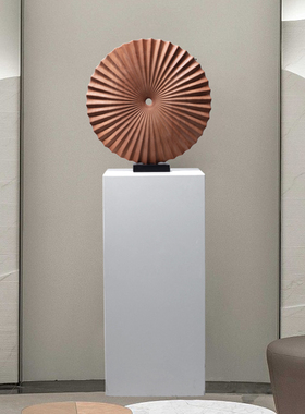 圆形实木雕塑艺术玄关装饰品x样板间软装客厅落地摆件酒店大堂摆