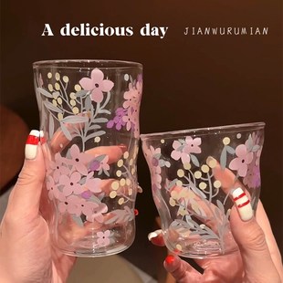 见物如面 风信紫家用耐热玻璃杯女生高颜值新款仙女X公主印花喝水