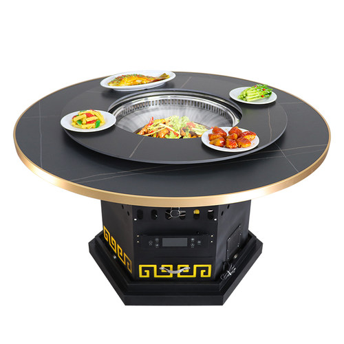 自净化无烟火锅桌子东北铁锅炖灶台桌H地锅鸡专用桌商用岩板火锅