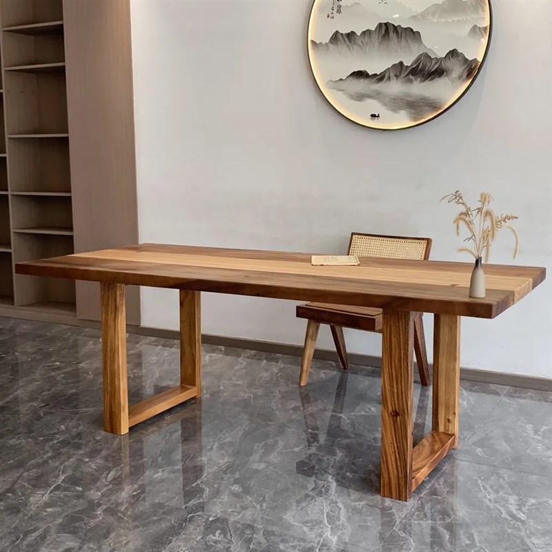 实木脚架胡桃木茶桌茶几脚支架大B板桌脚原木口字架餐桌腿螺丝固