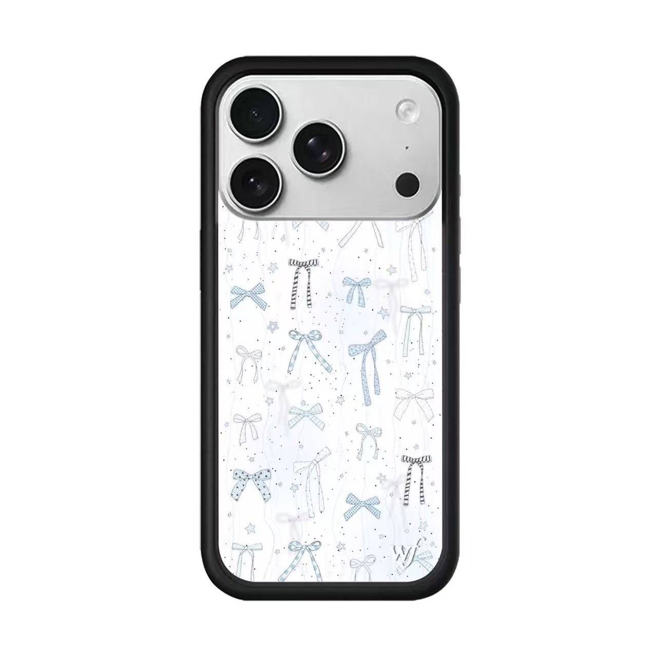 WF 新款淡蓝蝴蝶结小熊手机壳适用苹果iPhone17/16/15/Pro/Max硬壳全包保护套防摔时尚wf闪钻ins风创意欧美