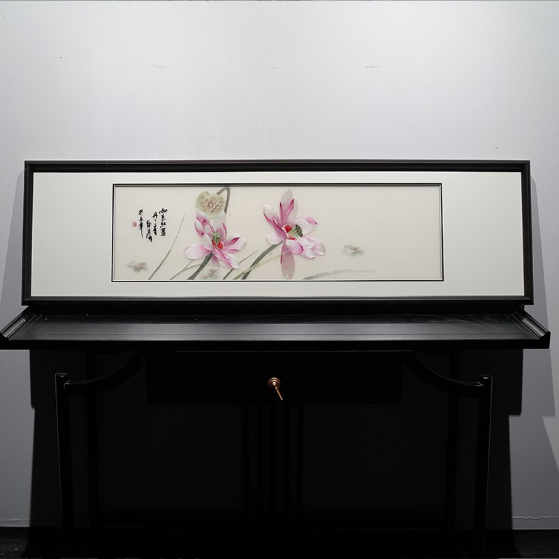 苏绣成品挂画新中式荷花莲蓬带y框精品刺绣客厅沙发背景书房装饰图片