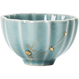 高档开片青瓷锔钉杯纯r手工复古品茗杯主人杯中式 茶杯李辉熠手作