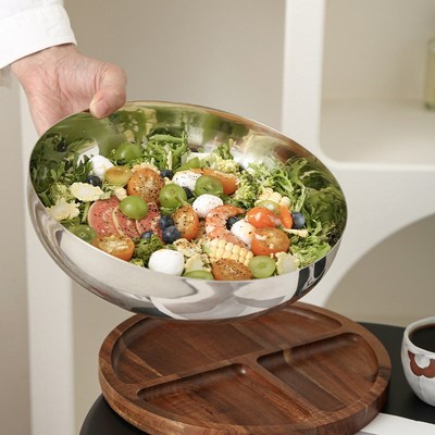 特厚304不锈钢料k理盆沙律色拉盆加大号打蛋碗带木盘盖揉面盆.805