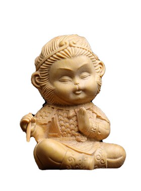 天然小叶黄杨木雕刻o齐天大圣孙悟空萌猴子手把件摆件家居装饰品