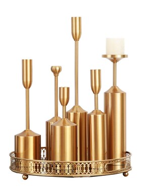 酒店样板间家居烛台饰品六件套蜡烛台G摆件欧式新古典餐桌茶几摆