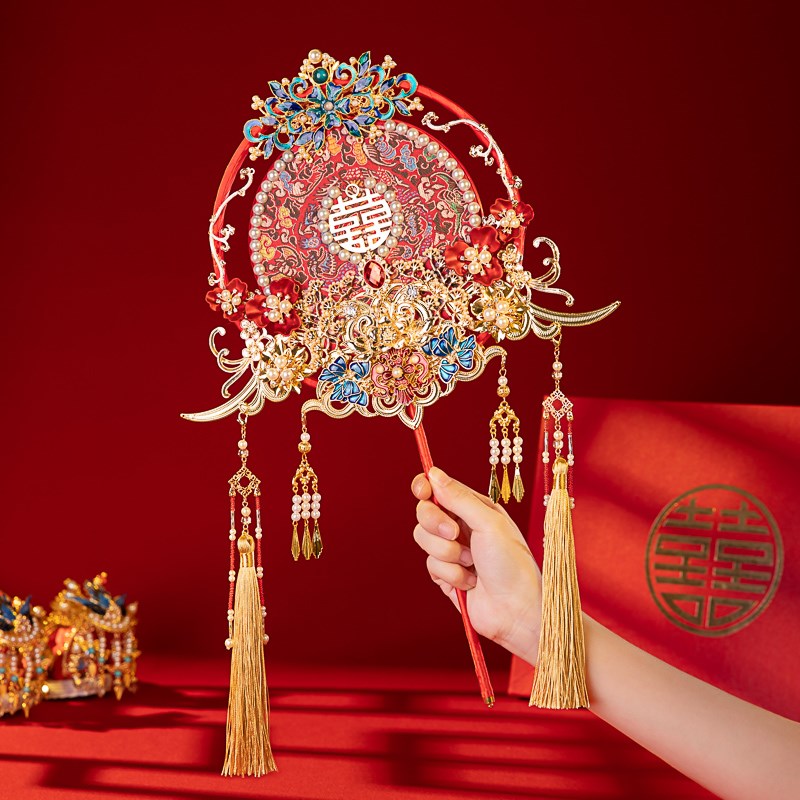 新娘团扇diy材料包原创手工新中式婚礼喜L扇出嫁送闺蜜结婚手捧花