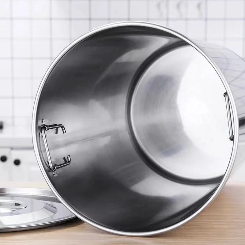 食品级304不锈钢储水桶家用带盖汤桶大容量水桶T双耳桶高身桶油桶