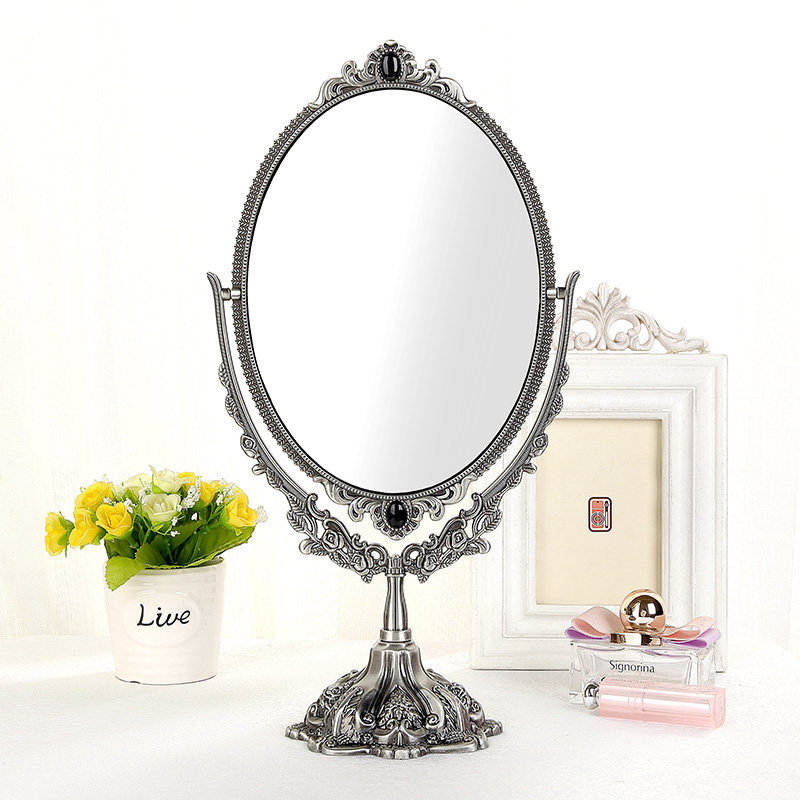极速欧式复古镜子化妆镜双面 A创意公主梳妆台台式梳妆镜金属大号
