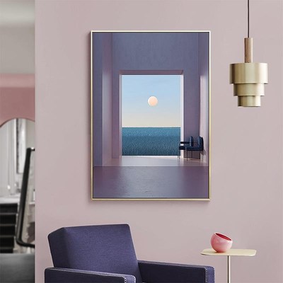 网红美森映现f代简客厅装饰象画 画轻约奢建筑风景画 画厅关挂玄