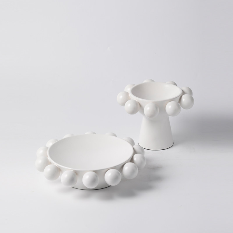 现代简约北欧陶瓷创意圆球钉珠高脚果盘摆件样板间客Y厅花瓶装饰,家居饰品,装饰摆件,淘宝优惠券,粉丝福利购,淘宝优惠卷