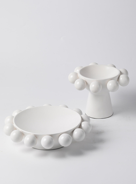 现代简约北欧陶瓷创意圆球钉珠高脚果盘摆件样板间客Y厅花瓶装饰