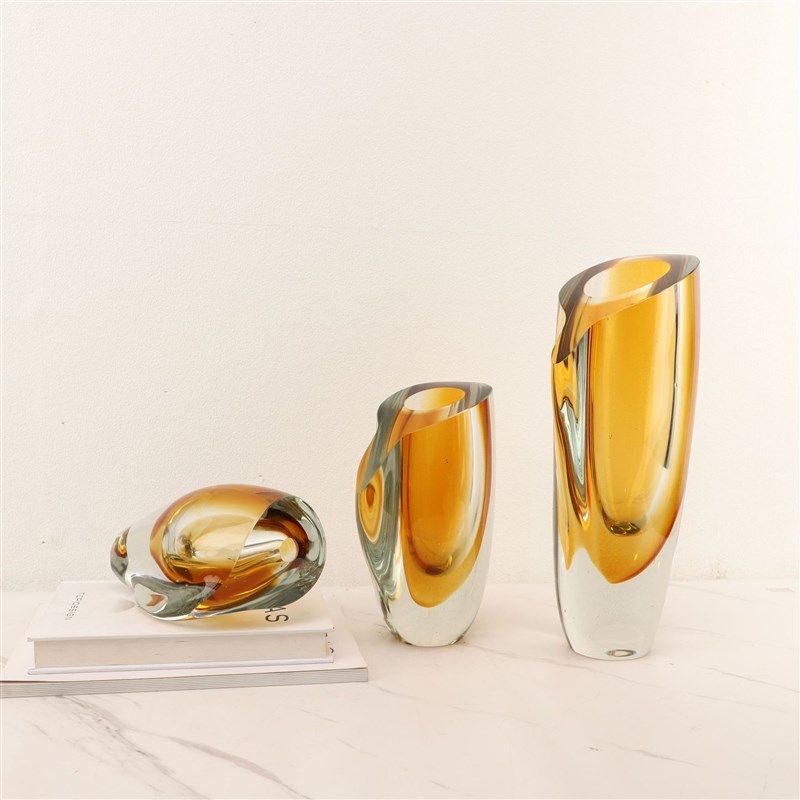 现代简约黄色琉璃花器样板房电视柜家居玄关客厅创X意装饰品摆件,家居饰品,装饰摆件,淘宝优惠券,粉丝福利购,淘宝优惠卷