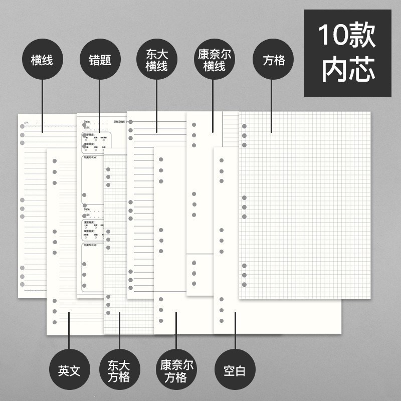 b5九孔芯a4活j页替芯活页本横线内活页纸9孔活P页夹a5Y网格空白新