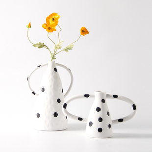 现代简约陶瓷几何球体定格摆件北欧样板间抽O象手绘圆点花瓶装饰