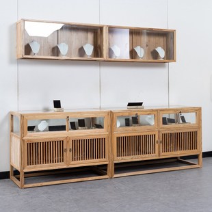 实木珠宝展示柜复古玉器展示柜玻璃中H岛柜台中式吊柜壁柜原木展