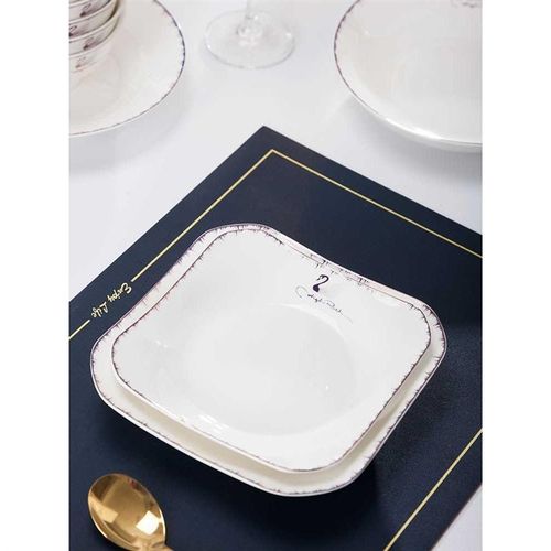 景德镇天鹅湖家用盘子陶瓷菜盘方盘果盘碟子饭盘餐具Y可微波炉中