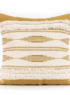 黄色手工簇绒复古怀旧抱枕客厅沙B发靠垫45棉麻个性Y创意长方形靠