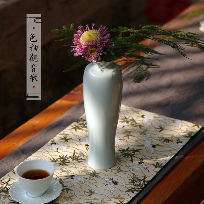 新品小花瓶中式影青釉文艺v茶席家居陶瓷摆件景德镇梅瓶观音瓶小