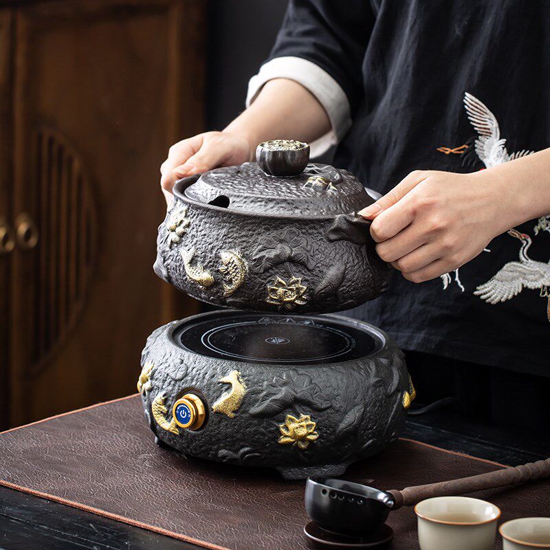 电陶炉围炉煮茶壶黑茶白茶专用勺式煮茶器烧茶Q炉茶具带盖陶瓷茶