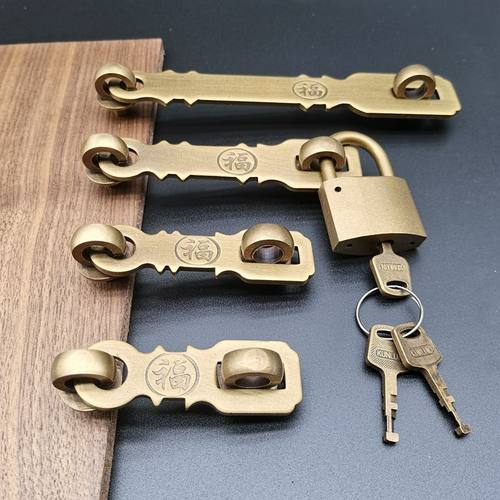 中式仿古木门锁扣纯铜门搭扣加厚福字门扣老式房门挂锁门鼻扣铜锁