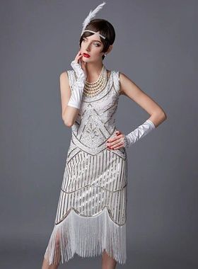 Flapper Dress 20s Sequin Beaded Fringed Great Gatsby Dress