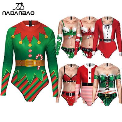 NADANBAO Women Christmas Party Print Monokini One Piece
