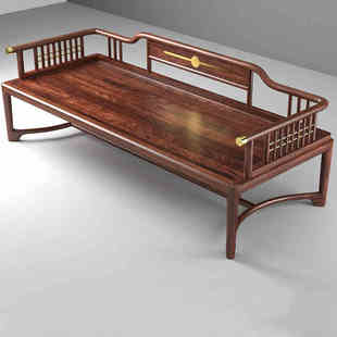 实木推拉床老榆木茶桌椅组合小户型 乌金木沙发床两用罗汉床新中式