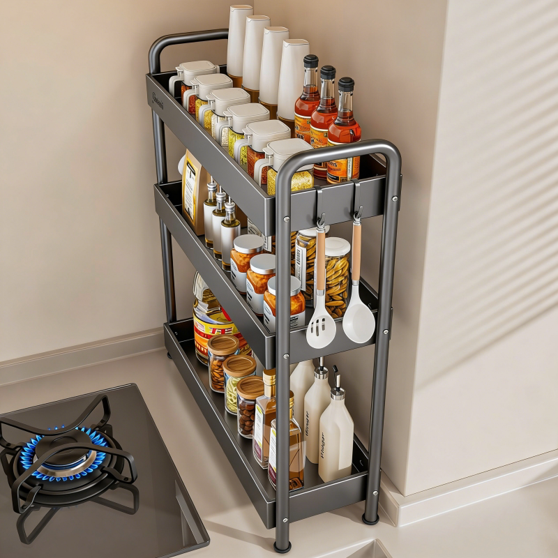 新款厨房窄款调料架台面夹缝式多层防尘收纳油盐酱醋调味料置物架