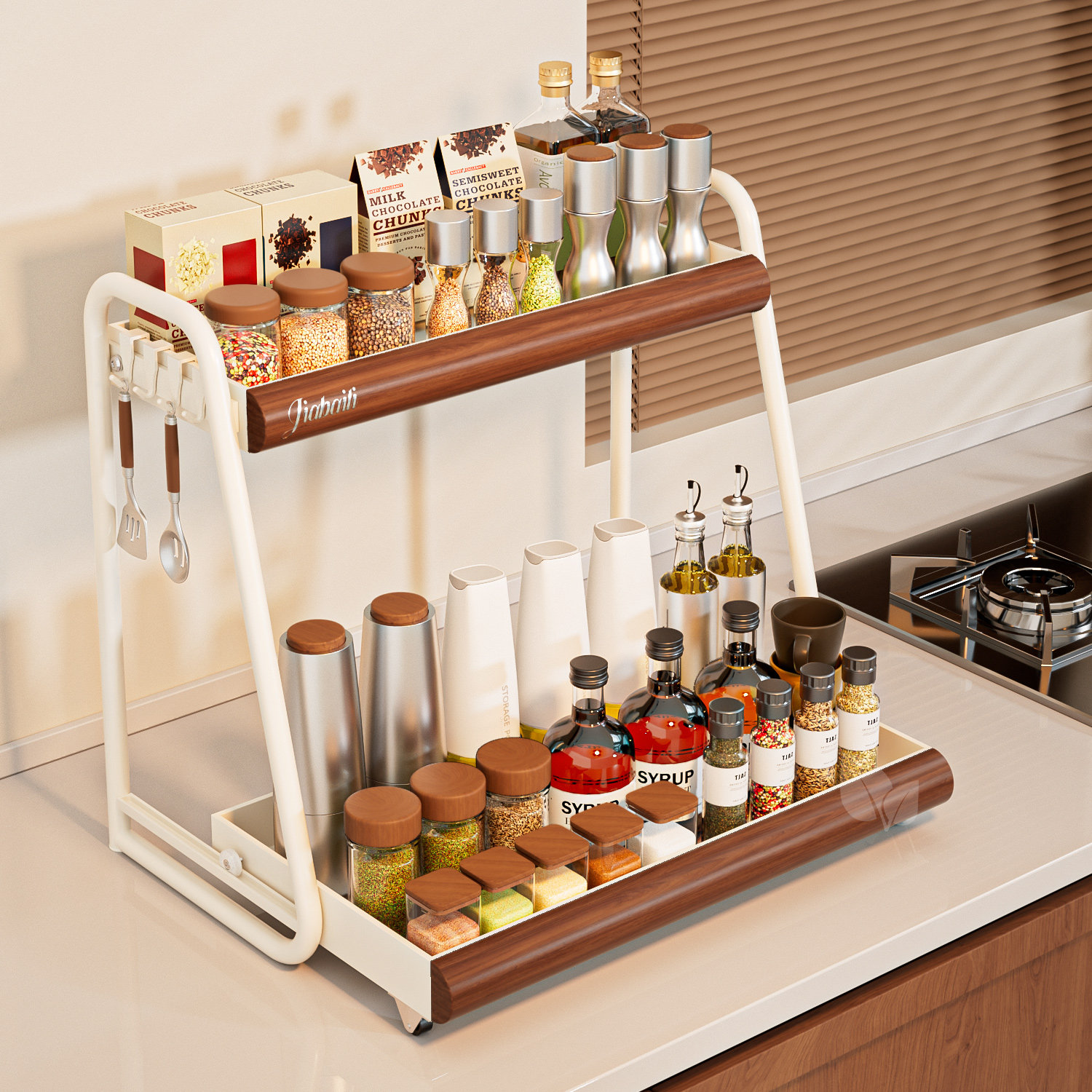 厨房调料置物架抽拉式调味品家用台面油盐酱醋多功能双层收纳架子