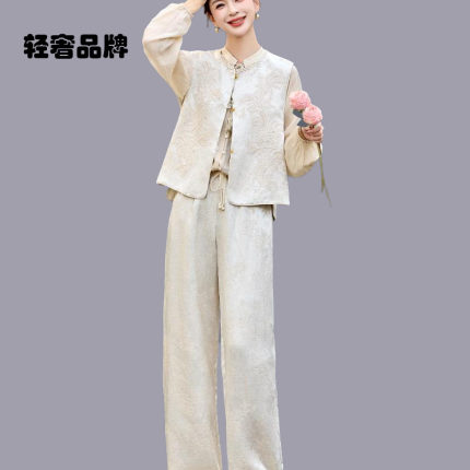朗姿约定新款中国风女装2026秋季新款高端绣花背心减龄时尚两件套