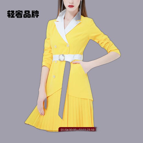 AUI欧洲站黄色炸街西装洋装女2025春装新款御姐设计感小众西服