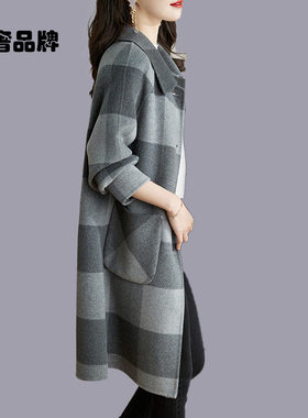 朗姿约定2026秋冬季新款双面绒大衣女千鸟格羊毛呢子外套中长款