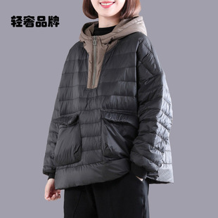 朗姿约定冬装新款韩版宽松大码显瘦休闲90白鸭绒连帽套头羽绒服女