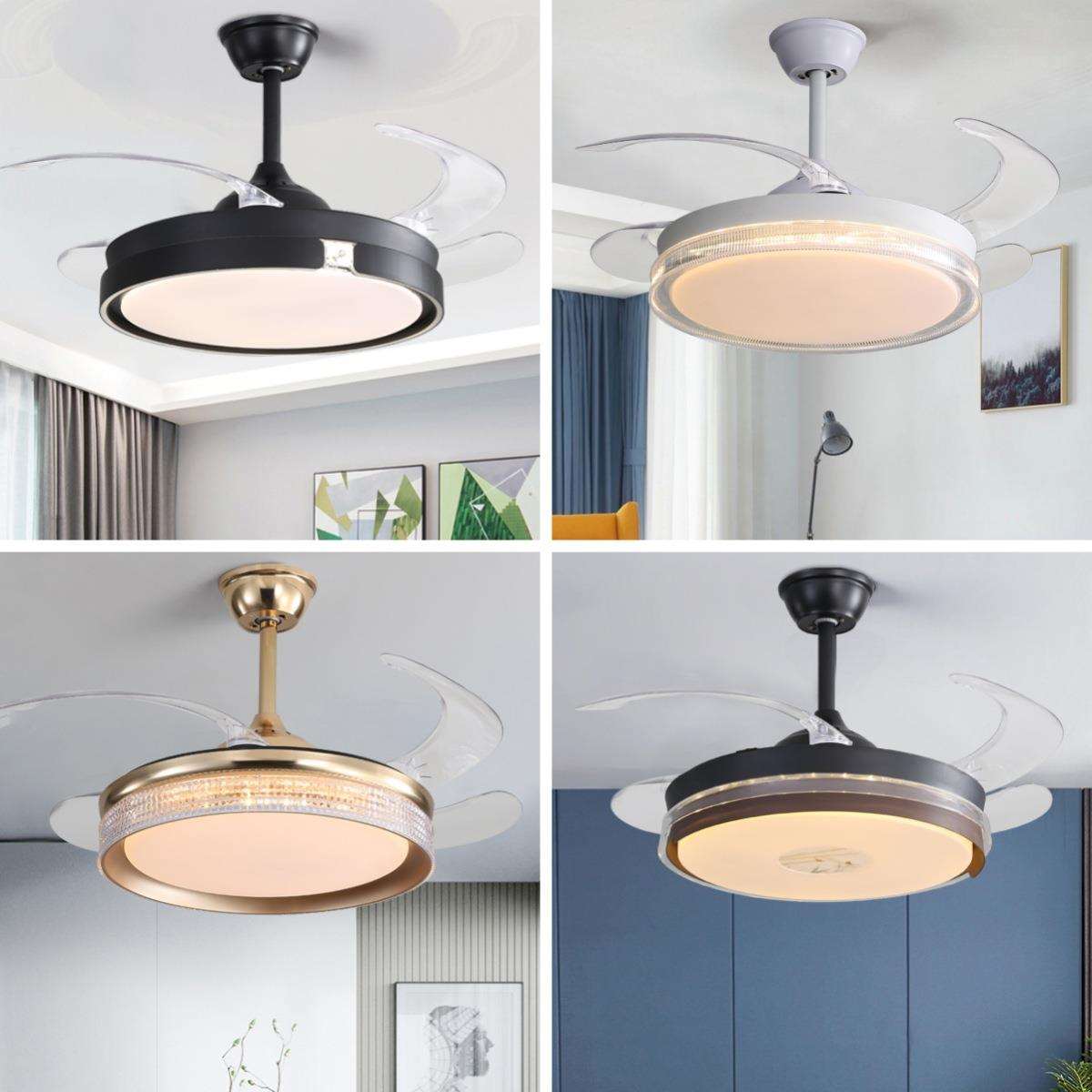 吊扇灯卧室房间现代四叶灯饰中山LED灯具简约客餐厅隐形电风扇灯