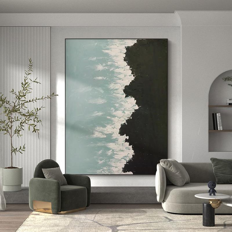 纯手绘油画《浪潮》客厅抽象画玄关挂画餐厅装饰画海浪手工现代画