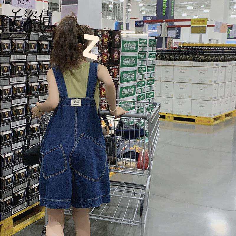 盐系牛仔背带短裤夏季女2025新款设计感复古减龄宽松小个子阔腿裤