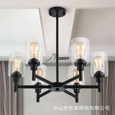 亚马逊跨境供货 枝形铁艺玻璃灯罩复古吊灯 amazon Chandeliers